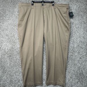 Oak Hill Tech Pants Mens 54X28 Tan Flat Front Stay Cool Stretch Straight Fit New